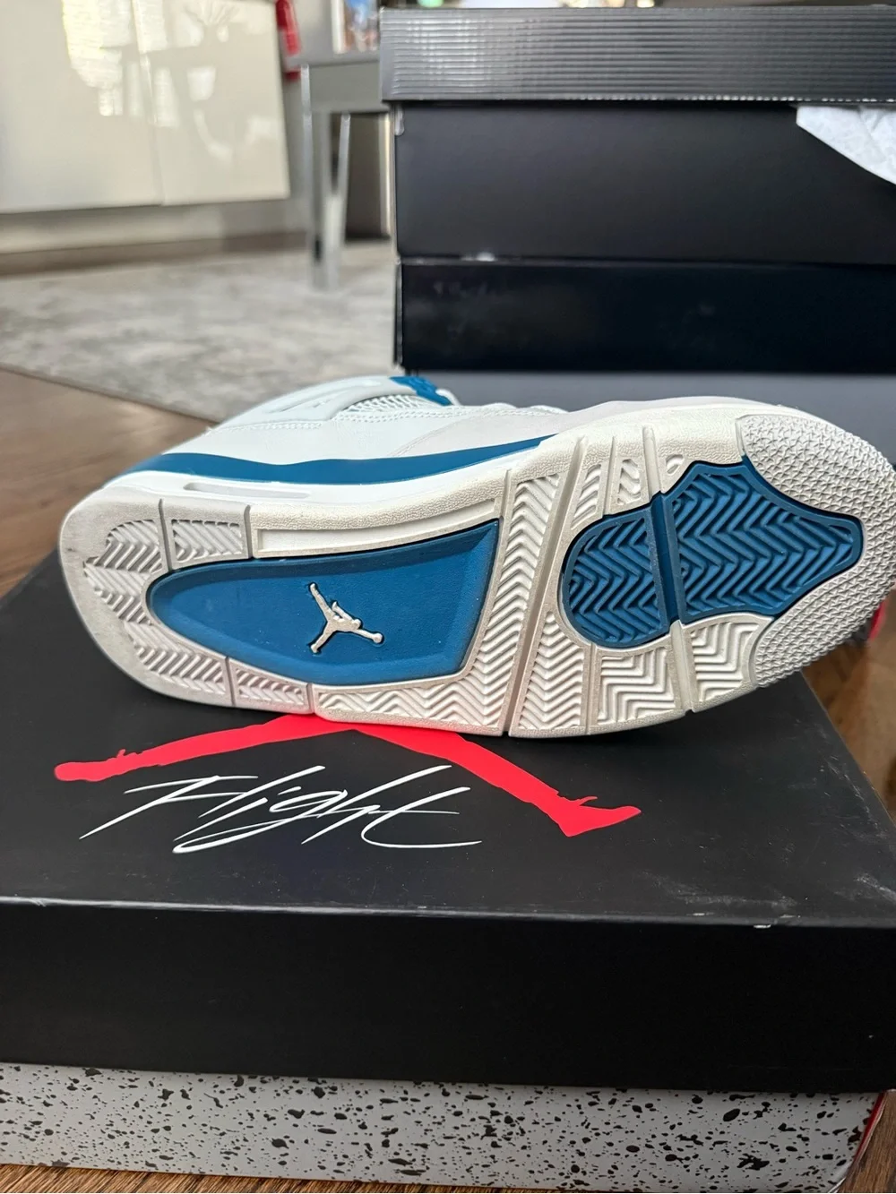Air Jordan 4s Retro Kids White and Teal Basketball Sneakers